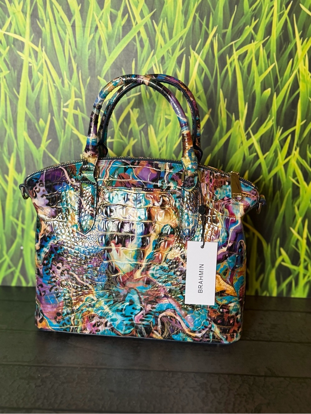 Brahmin Euphoria Duxbury Satchel Animal Colorful Print Leather NWT - Picture 9 of 13